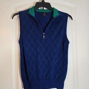 Brooks Brothers Blue Diamond Pattern Pullover Vest Quarter-Zip Size Medium